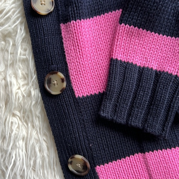 NWT Loft Striped Relaxed V-Neck Pocket Cardigan Sz Small Pink Navy Striped 🆕🌞 - Picture 6 of 6